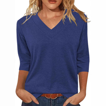 Women Relaxed Fit V-Neck Top Ivyshape