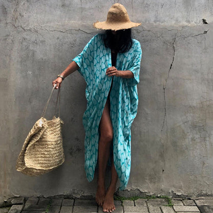 Women's Beach Kimono with Airy Cut and Festive Leaf Design Ivyshape