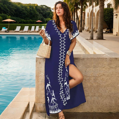 Ladies Maxi Kaftan with intricate embroidery pattern and side slit Ivyshape