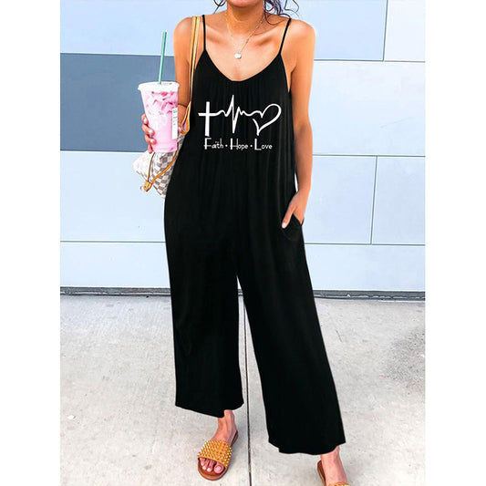 Ladies casual jumpsuit with deep V-neck and practical pockets Ivyshape