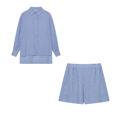 Ladies two-piece set with airy blouse and comfortable shorts Ivyshape