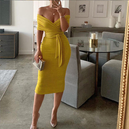 Women's Off-Shoulder Ruffled Midi Dress Ivyshape