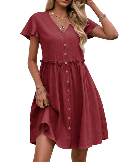 Women's Button-Down Flared Mini Dress Ivyshape