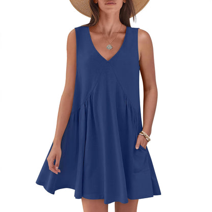 Ladies flared A-line summer dress with pockets Ivyshape
