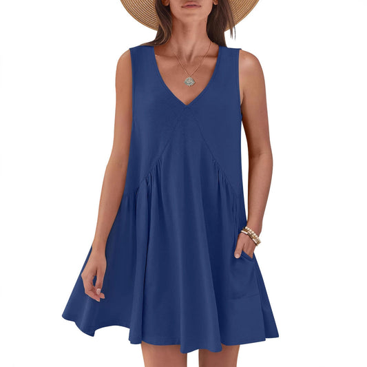 Ladies flared A-line summer dress with pockets Ivyshape