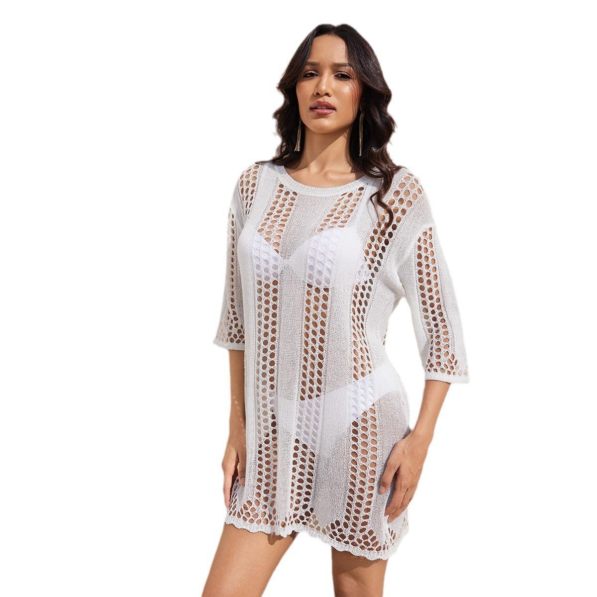 Women's Crochet Beach Dress with Open Net Design and Casual Cut Ivyshape