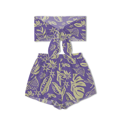 Ladies bandeau bikini set with playful leaf and shell motif Ivyshape