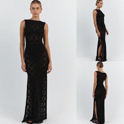 Women's maxi dress with elegant structure details and high slit Ivyshape