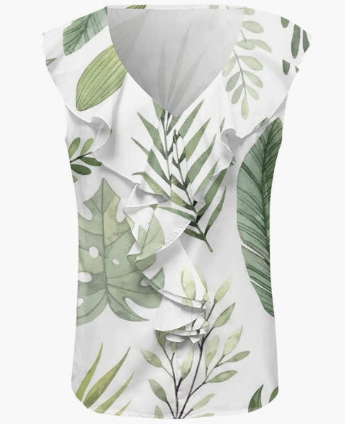 Ladies' elegant blouse shirt with voluminous ruffled hem and V-neck Ivyshape
