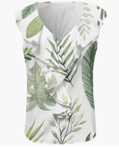 Ladies' elegant blouse shirt with voluminous ruffled hem and V-neck Ivyshape
