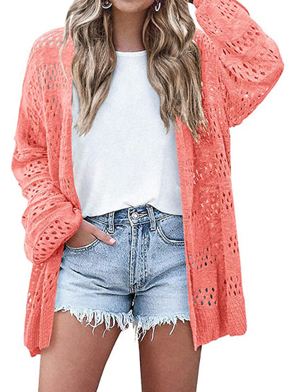 Ladies airy knitted cardigan with crochet pattern Ivyshape