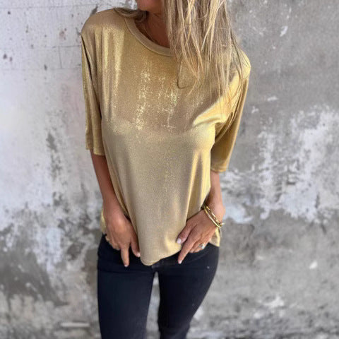 Women shimmering short-sleeve blouse Ivyshape