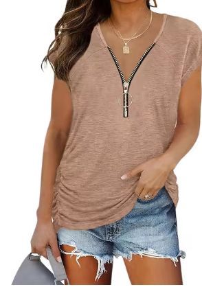 Women Zip V-Neck Elevated Casual Top Ivyshape