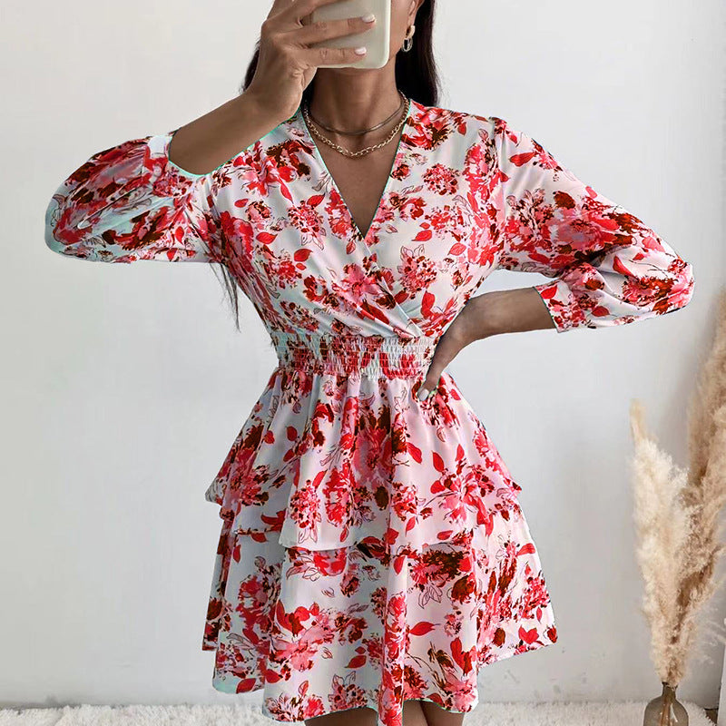 Women's wrap dress with floral pattern and ruffle details Ivyshape