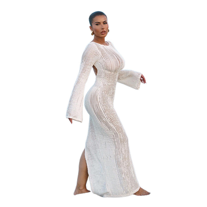 Women's knit maxi dress with elegant back cutout and refined details Ivyshape