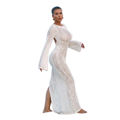 Women's knit maxi dress with elegant back cutout and refined details Ivyshape