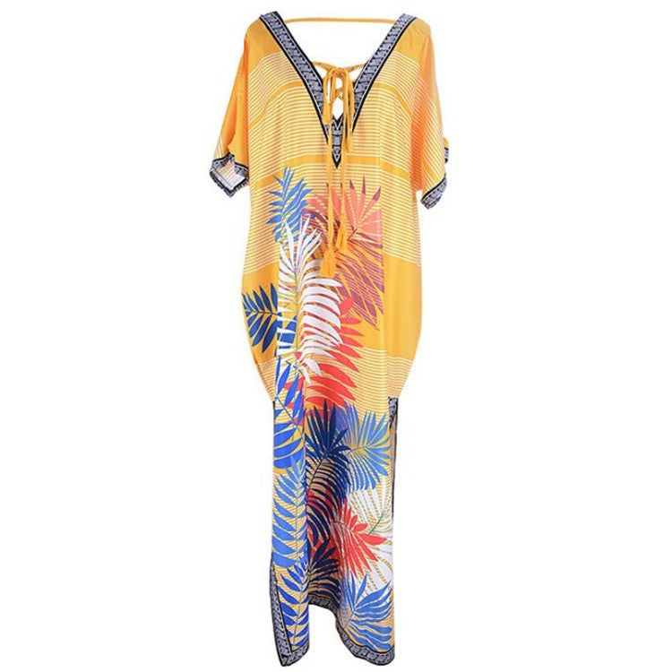 Women’s Maxi Kaftan with colorful pattern print and side slits Ivyshape