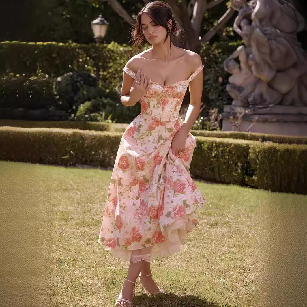 Camila - Abito midi floreale con corsetto