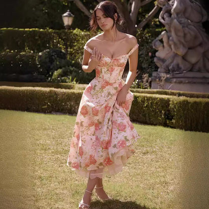 Camila - Abito midi floreale con corsetto