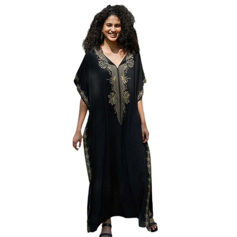 Women's elegant maxi dress with intricate embroidery and loose fit Ivyshape