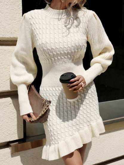 Women’s knitted dress with voluminous sleeves and ribbed texture Ivyshape