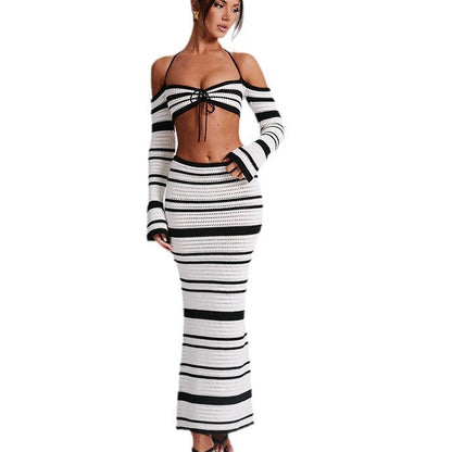 Ladies' knit maxi dress with removable straps and trendy halter top Ivyshape