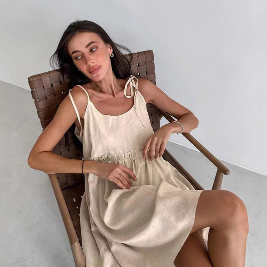 Women's Casual Linen A-Line Dress Ivyshape
