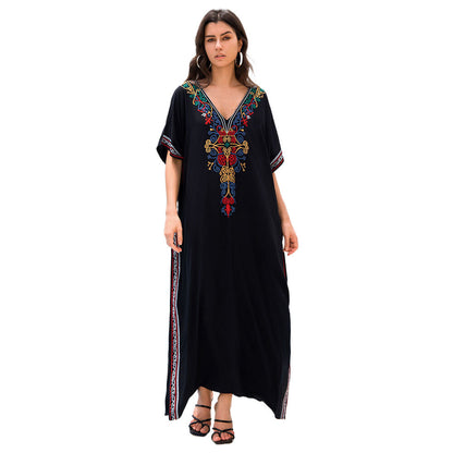 Women long Kaftan dress with elaborate colorful embroidery Ivyshape