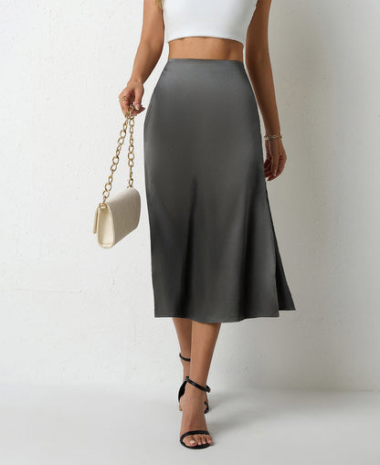 Women's Flowing Midi Skirt with Flared Hem and High Waist Ivyshape