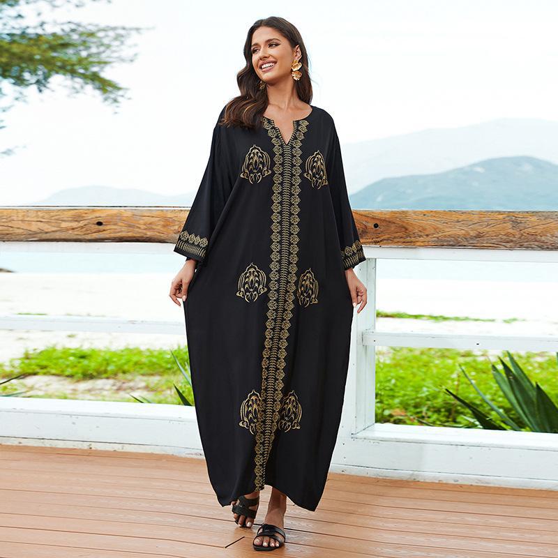 Women's long beach robe with elaborate embroidery Ivyshape