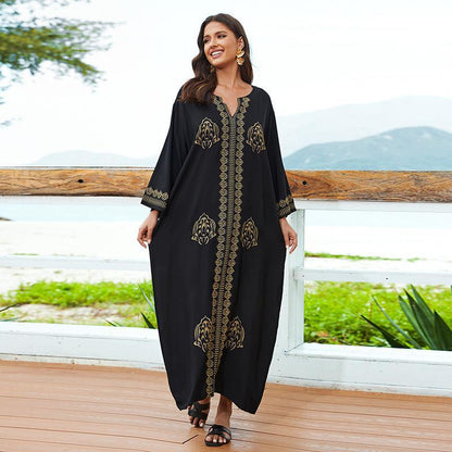 Women's long beach robe with elaborate embroidery Ivyshape