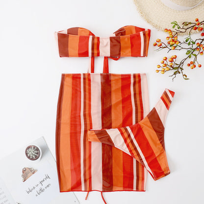 Women's bikini set with striped design and breezy wrap skirt Ivyshape