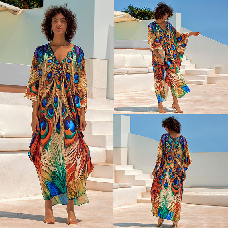 Women's beach dress with striking floral pattern design and flared cut Ivyshape