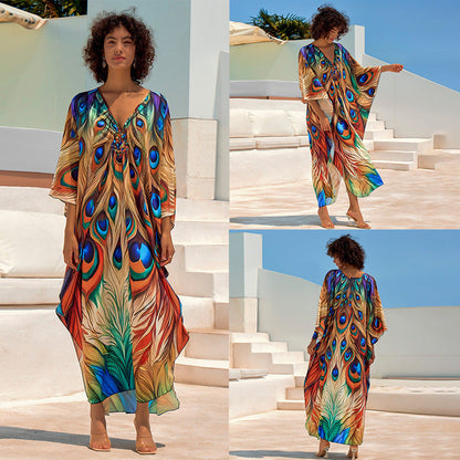Women's beach dress with striking floral pattern design and flared cut Ivyshape