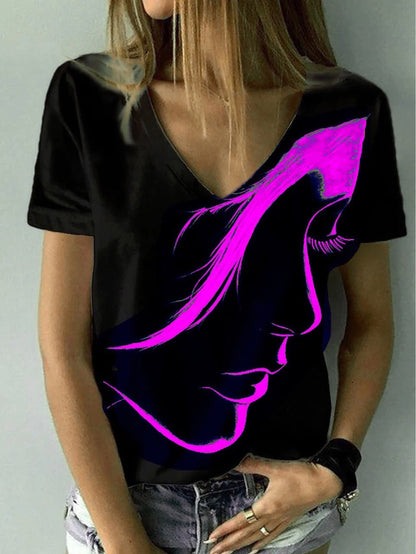 Women Artificial V-Neck Graphic T-Shirt Ivyshape