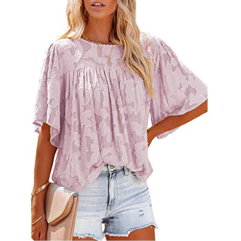 Women's Flowing Structured Short Sleeve Blouse Ivyshape