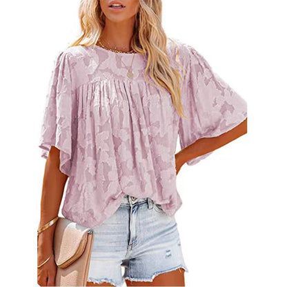 Women's Flowing Structured Short Sleeve Blouse Ivyshape