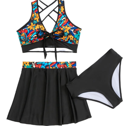 Ladies sporty bikini set with fashionable wrap skirt and colorful top Ivyshape