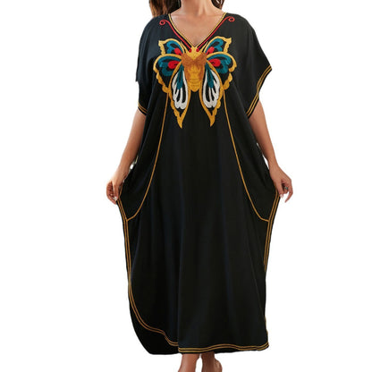 Women's spacious beach kaftan with intricate butterfly pattern and elegant accents Ivyshape