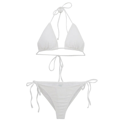 Ladies triangle bikini with elastic ruffle details and adjustable straps Ivyshape