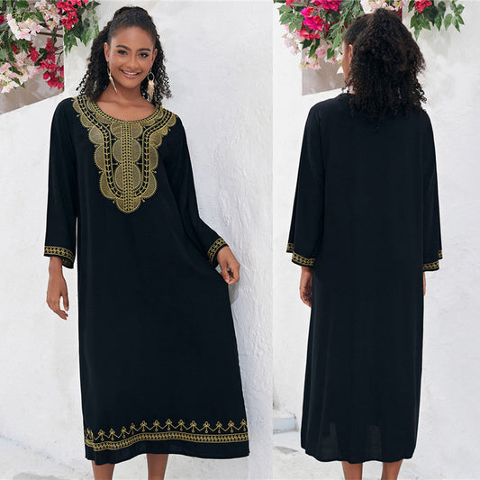 Ladies elegant maxi dress with elaborate embroidery and side slits Ivyshape
