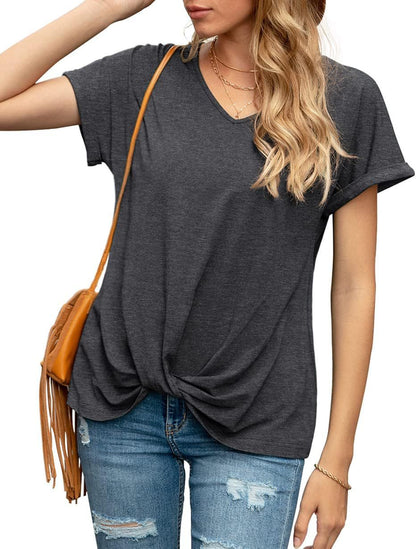 Women's Knot V-Neck Casual Top Ivyshape