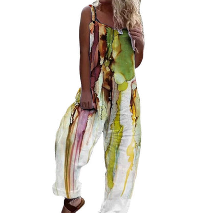 Women Artistic Floral Pattern Overall Ivyshape