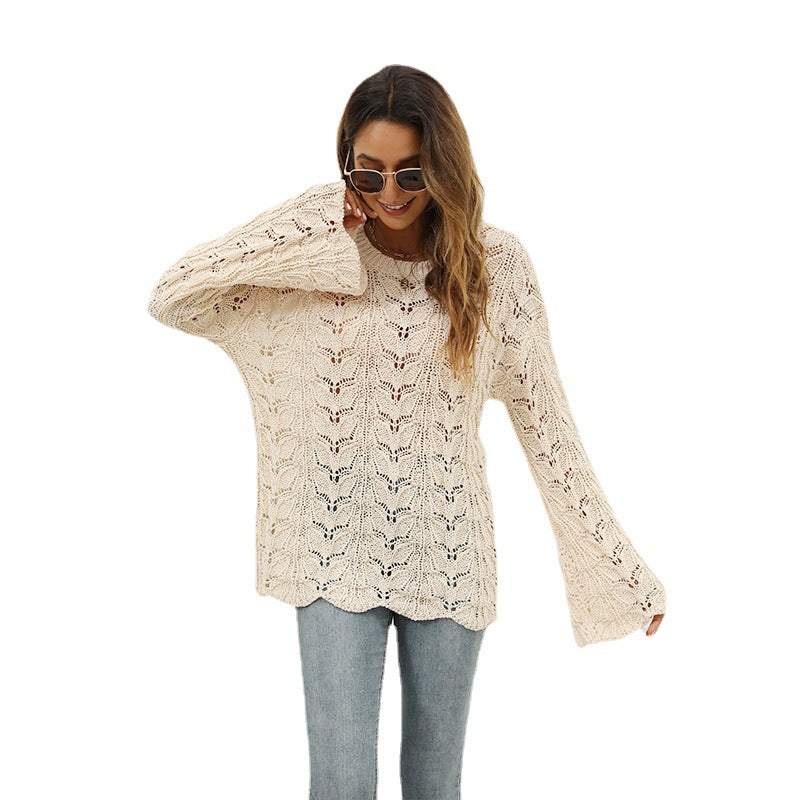 Women's knitted sweater with airy crochet structure and casual fit Ivyshape