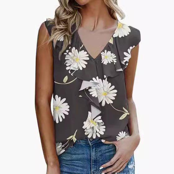 Ladies' elegant blouse shirt with voluminous ruffled hem and V-neck Ivyshape