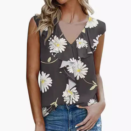 Ladies' elegant blouse shirt with voluminous ruffled hem and V-neck Ivyshape