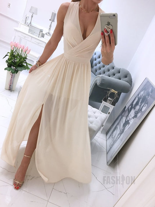 Women's maxi dress with elegant wrap design and side slit Ivyshape