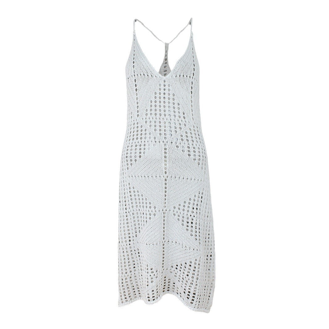 Ladies Crochet Beach Dress with Intricate Hole Pattern Ivyshape