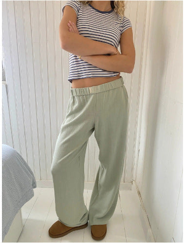 Women Light Vertical Striped Wide Leg Pants Ivyshape