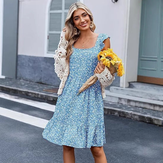 Women Floral Tiered Midi Dress Ivyshape